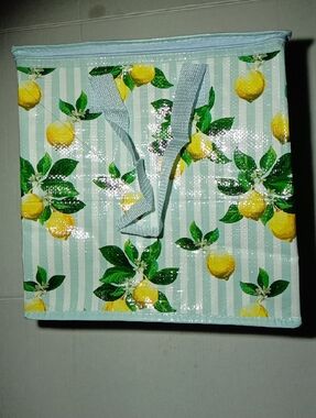 Striped Lemon Insulated Print Tote Bag - Blue & Yellow